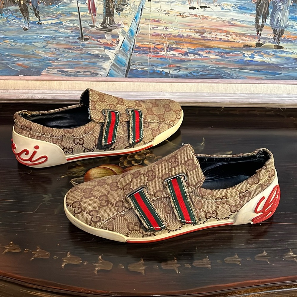 VTG Gucci Fashion GG Monogram Canvas Velcro Sneakers size 40 - Picture 2 of 16